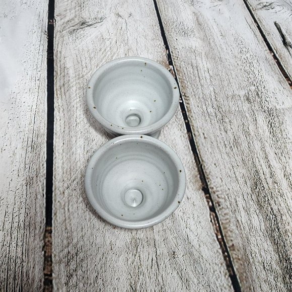 2 Signed Art Pottery Stoneware Pedestal Mugs - Picture 3 of 5